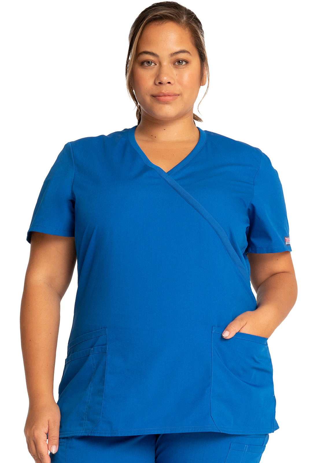 Cherokee Originals Mock Wrap Top 3 Pockets