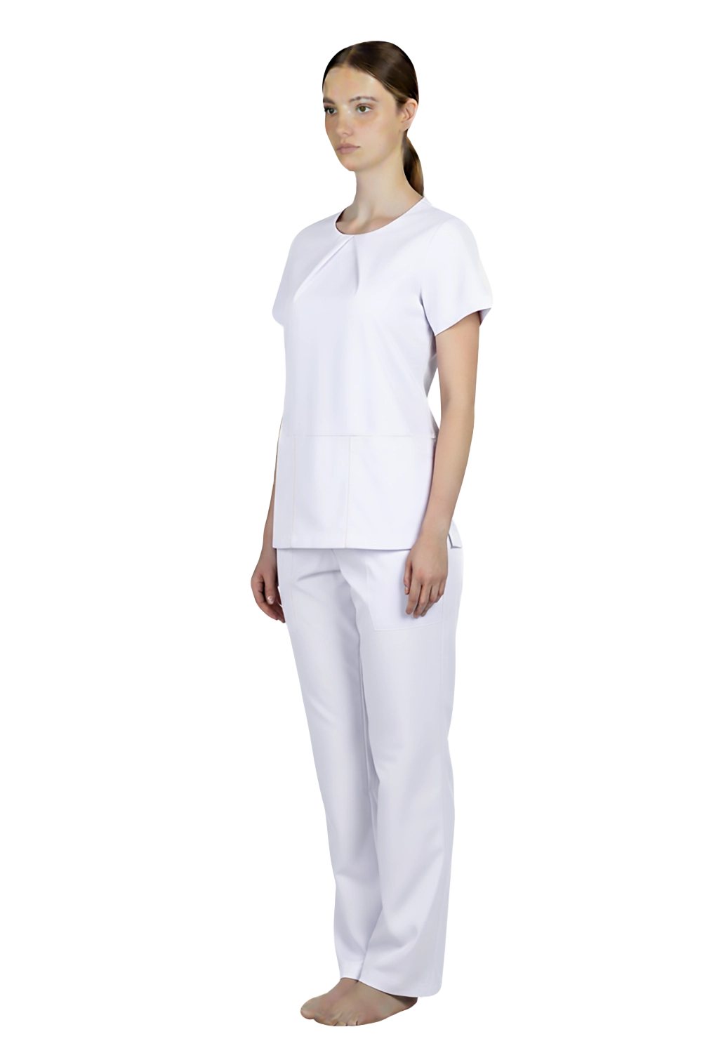 White Nurse Blouse with Gold Trims