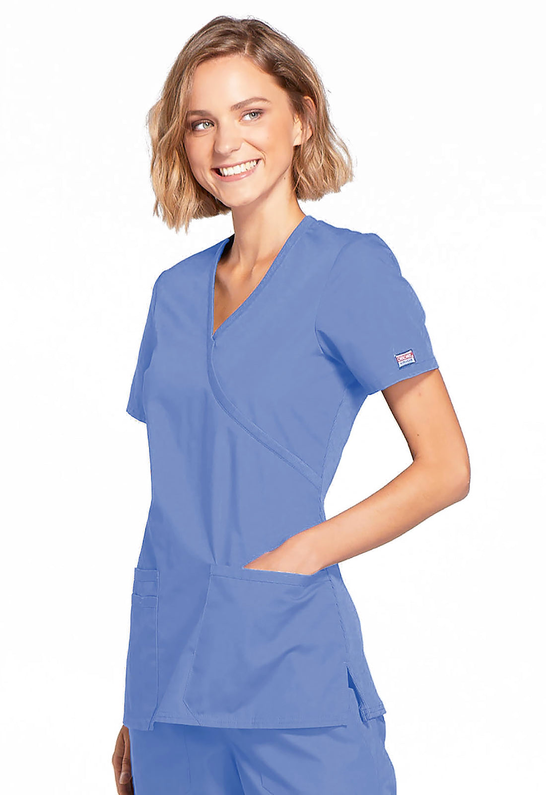 Cherokee Originals Mock Wrap Top 3 Pockets