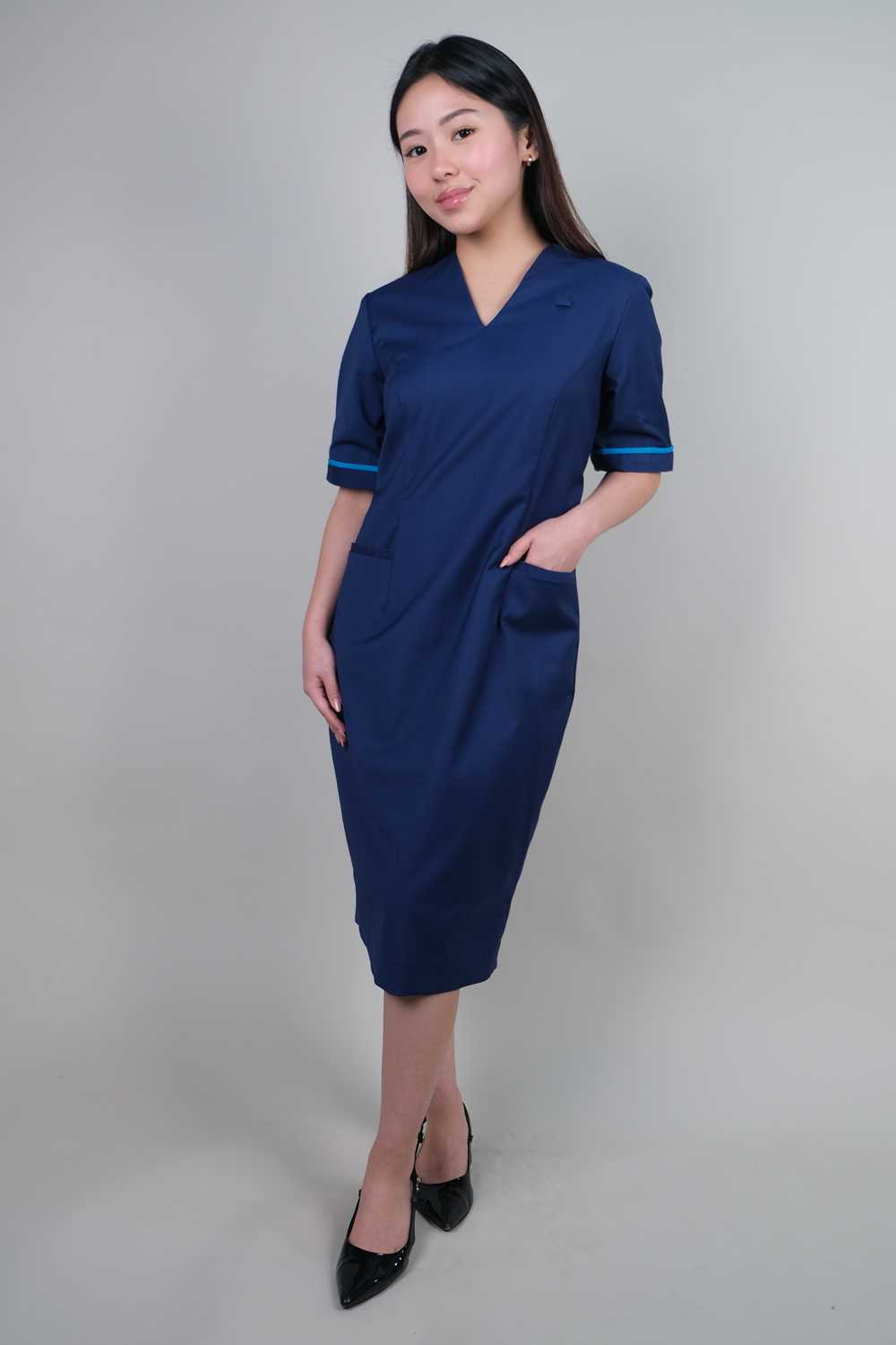 V Neck Navy Nurse Dress