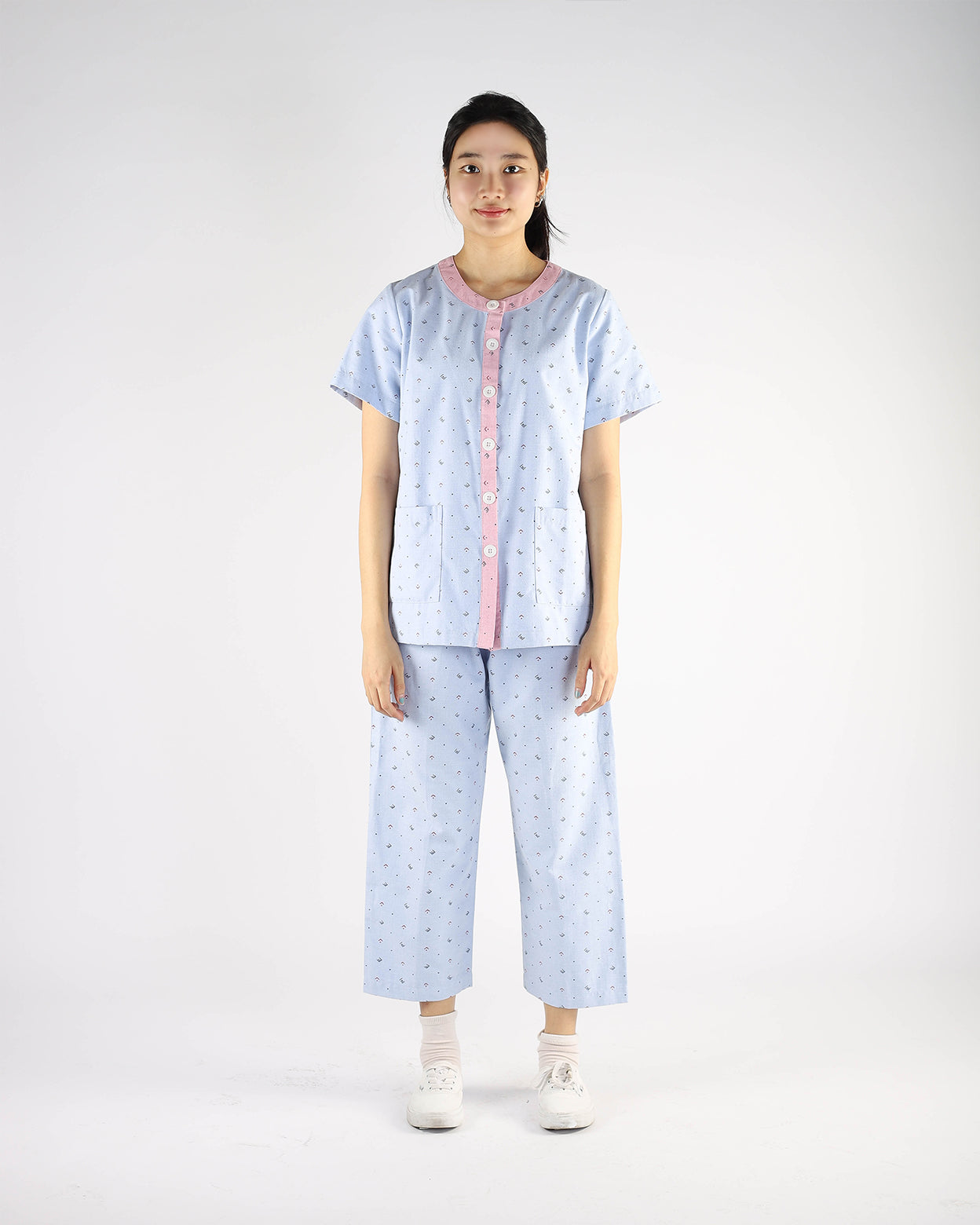 Nursing pajamas with back zipper steel blue - Free shipping - Homecare  Webshop