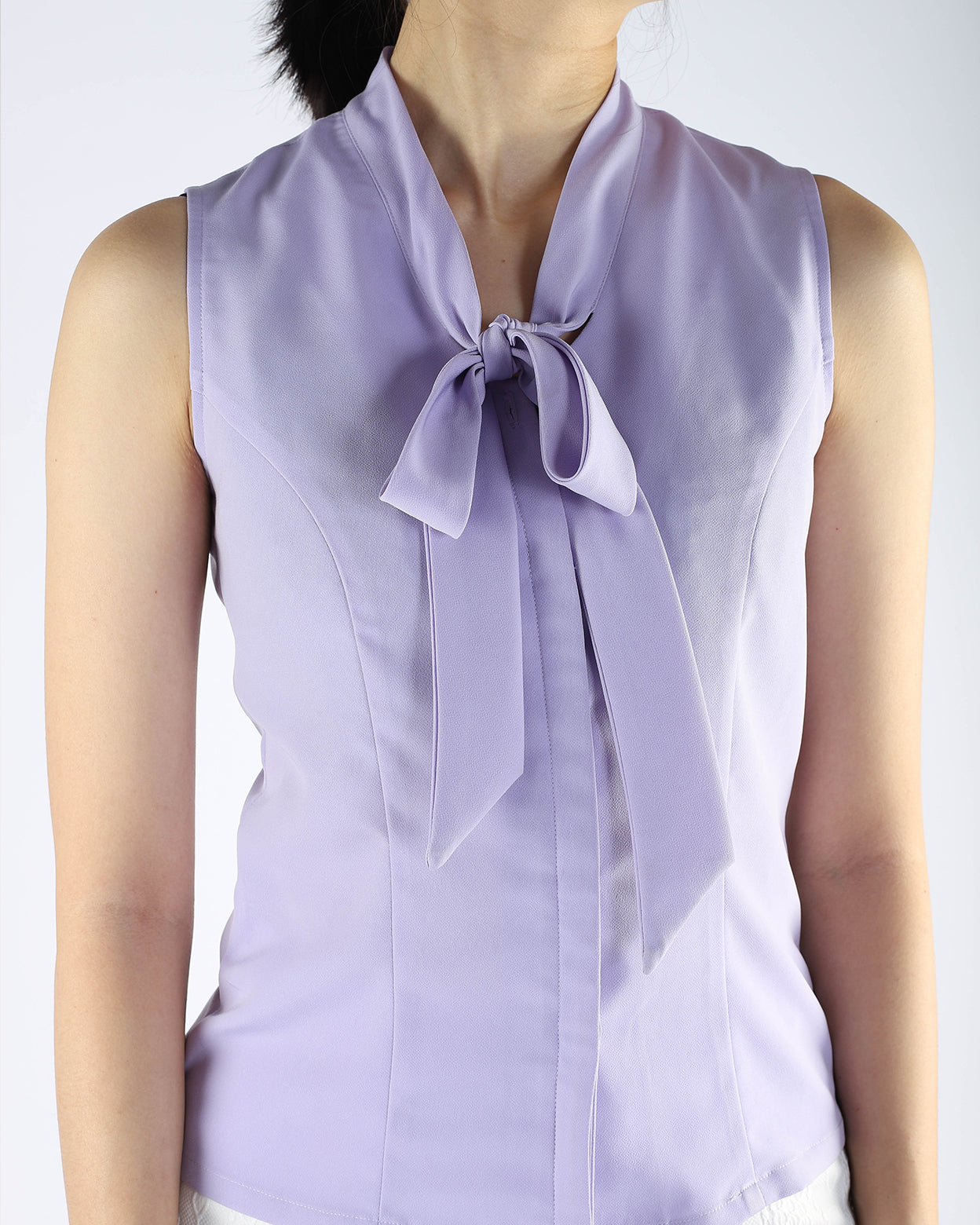 Lilac Sleeveless Blouse with Bow