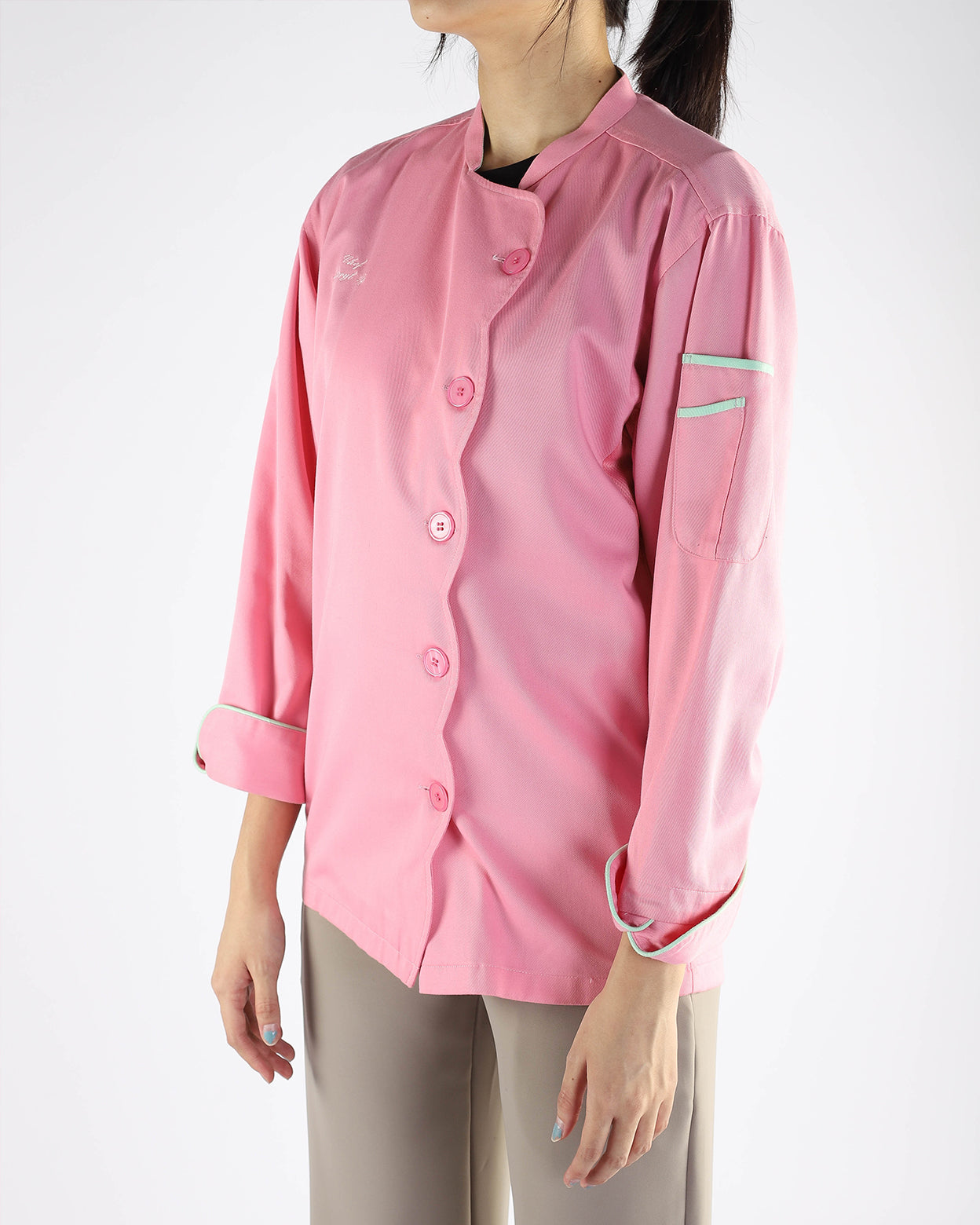 Pink Chef Jacket with Scalloped Front