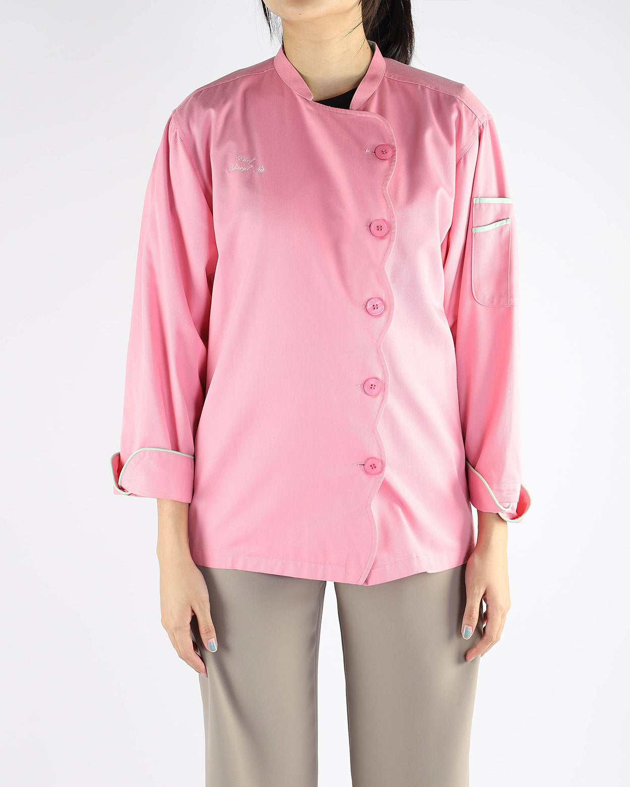 Pink Chef Jacket with Scalloped Front