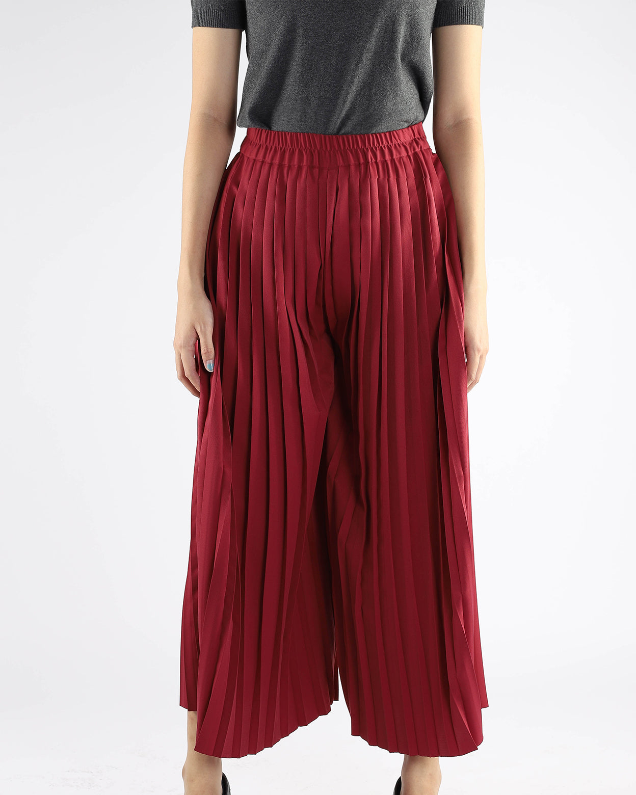 Red Pleated Palazzo Pants - Smart Casual Uniforms