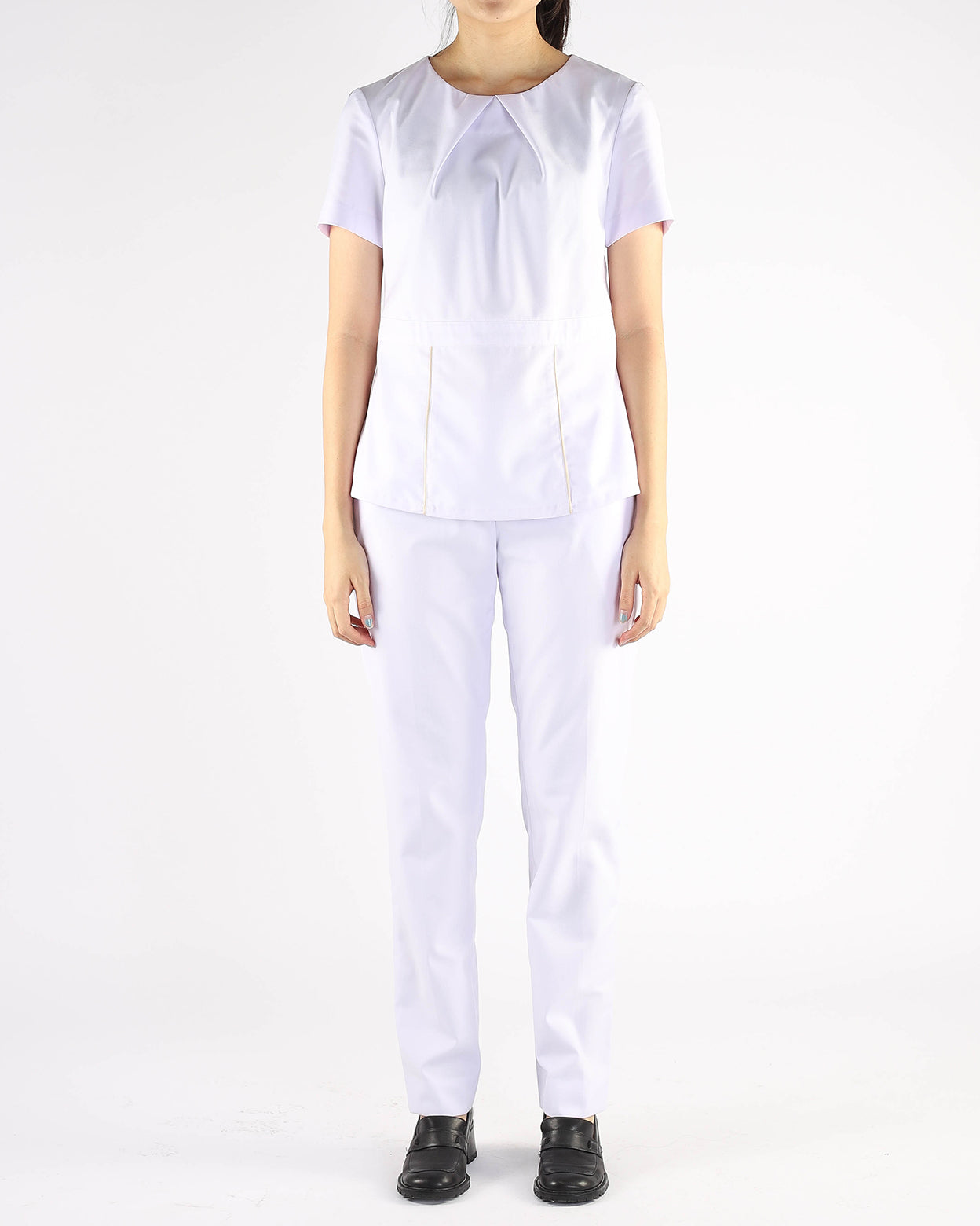 White Nurse Blouse with Gold Trims