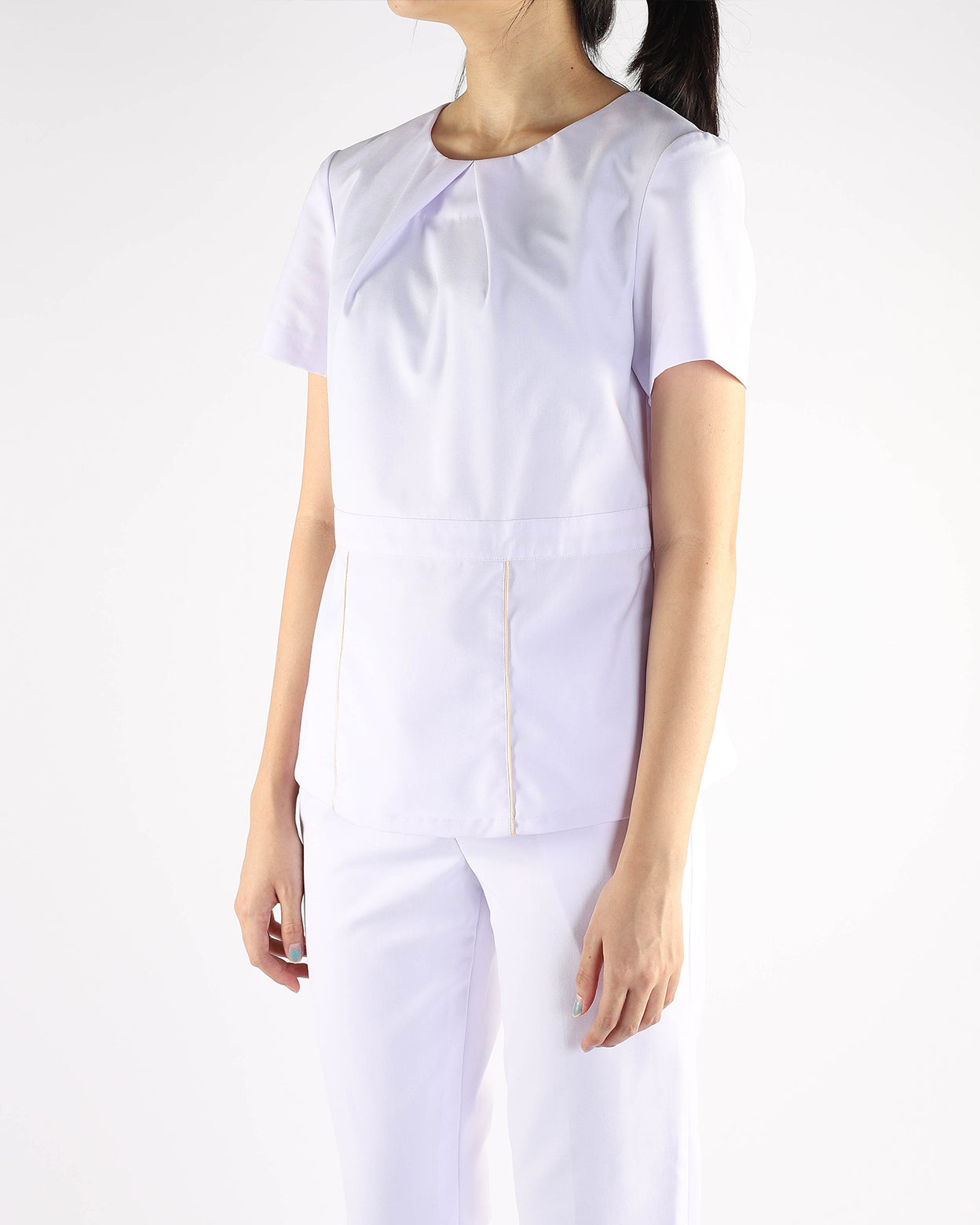 White Nurse Blouse with Gold Trims