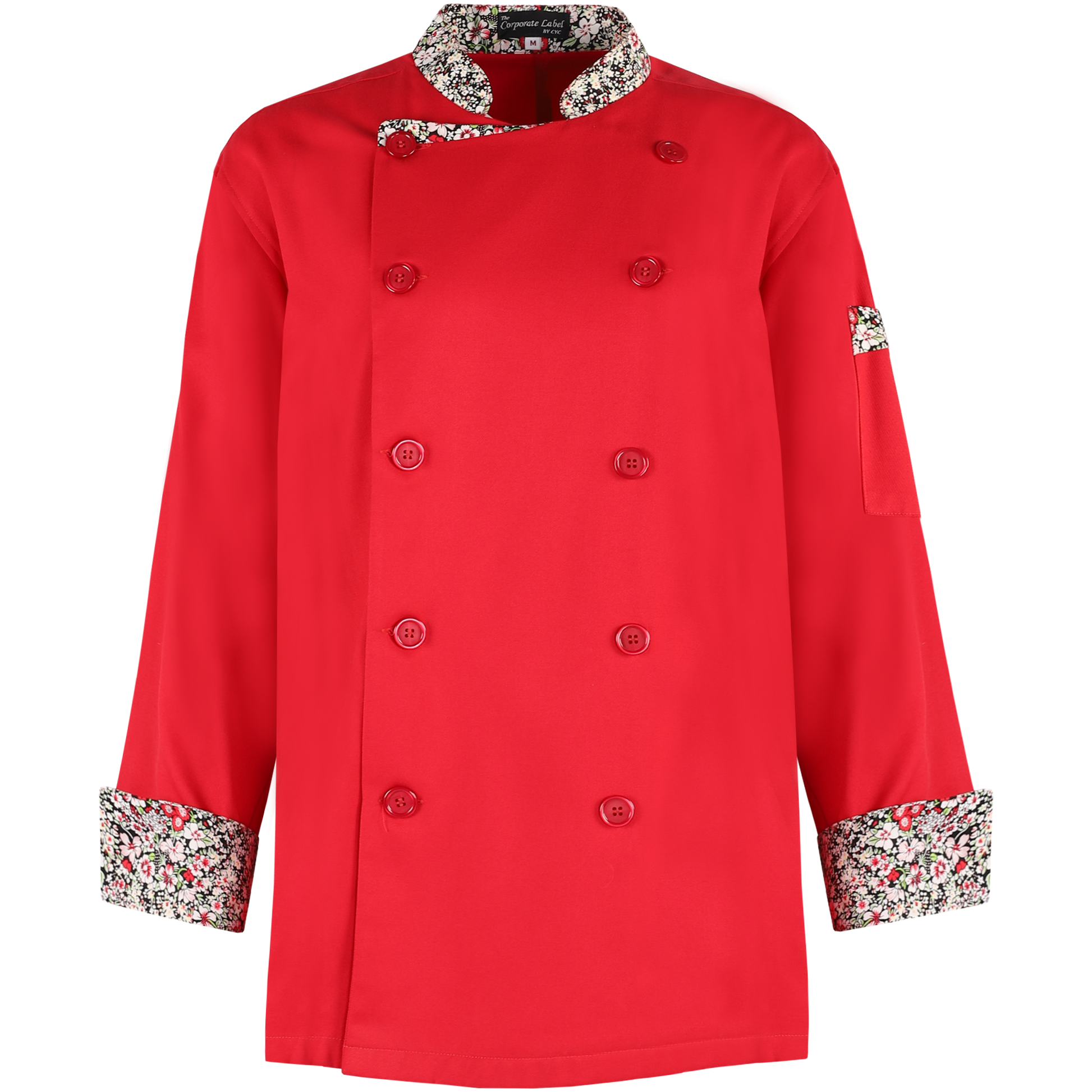 Red Chef Jacket with Floral Trims, Uniforms by CYC